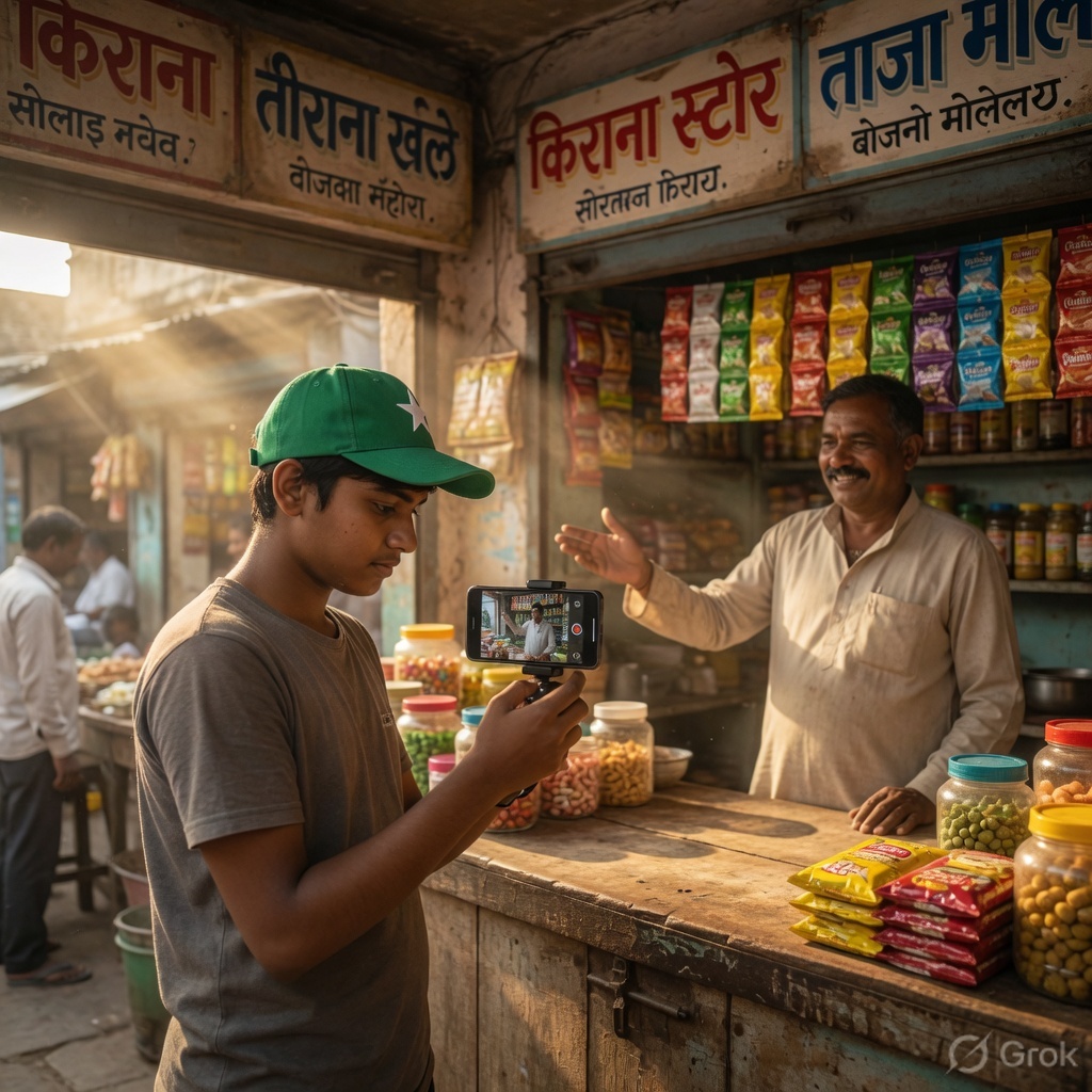 Star filming a shopkeeper